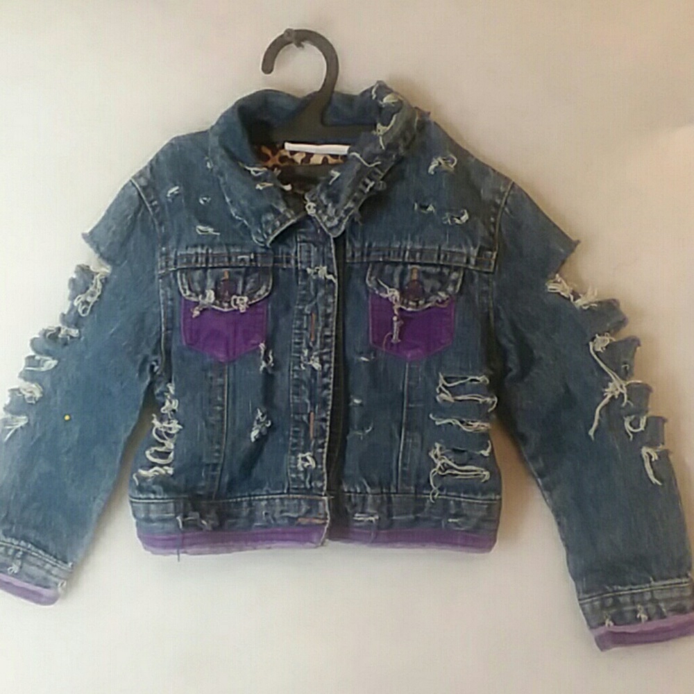 Distressed Redesigned Denim Blue Jean Jacket